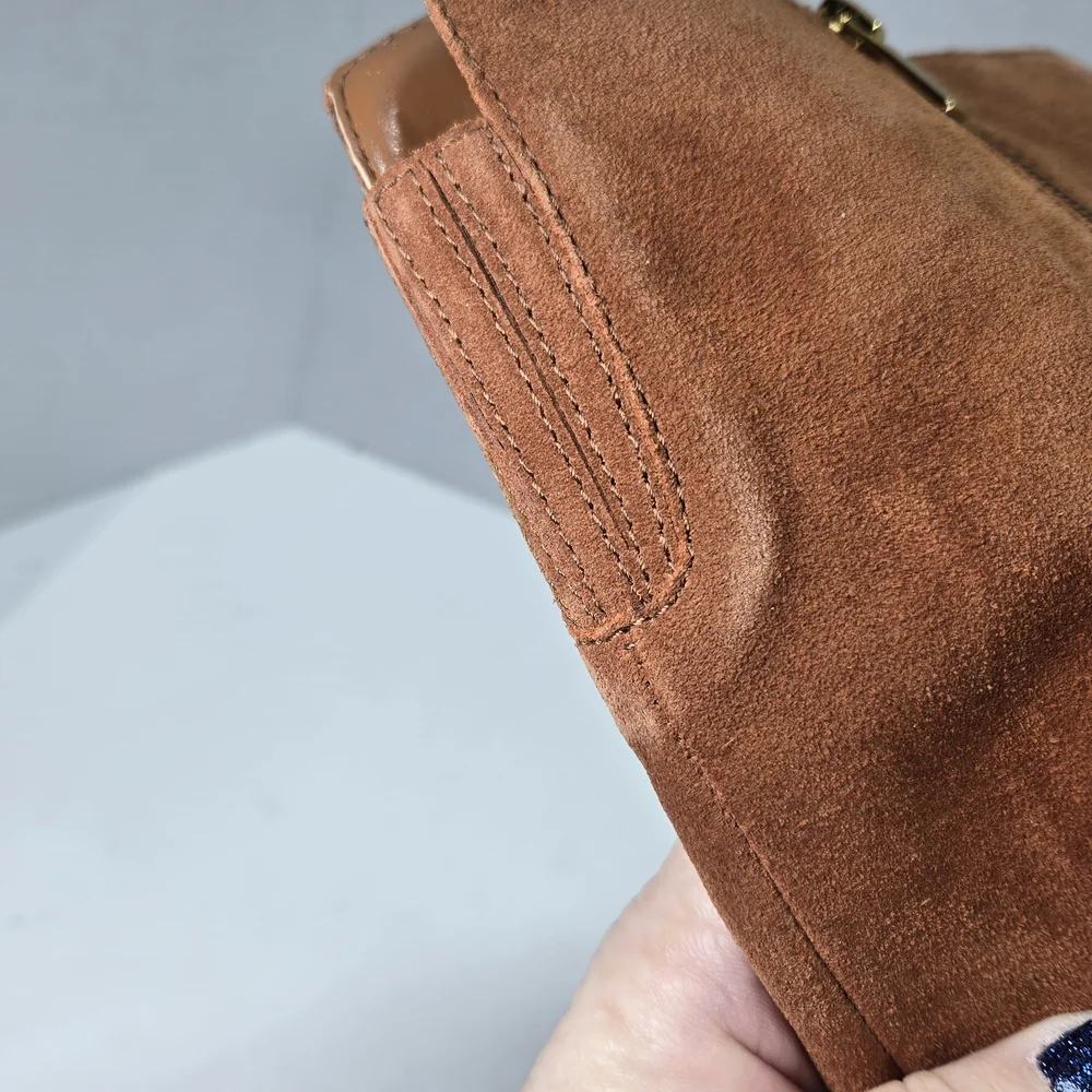 Vince Camuto Kaleeca Warm Caramel Suede Tall Riding Cowgirl Boots Size 5 - Picture 9 of 16